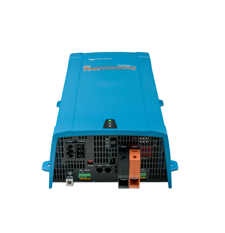 Inversor cargador Victron Multiplus 12V 1600VA conexiones y frente
